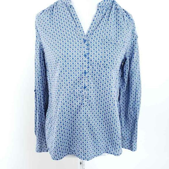 Joe Fresh Blouse Lightweight Summer Blue SMALL Lightweight Geometric Design - Picture 1 of 6